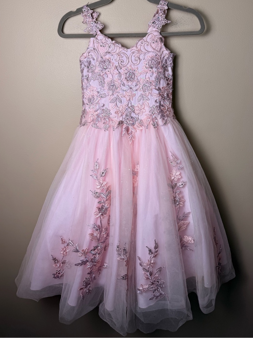 Pink Embroidered Tulle Dress Size 6 Floral Party Cocktail Dress Dancing Queen